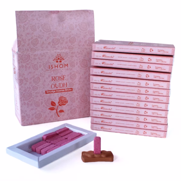 Pack of 15 Natural Incense Smudge Bricks and Burner - Rose Wood - Image 2