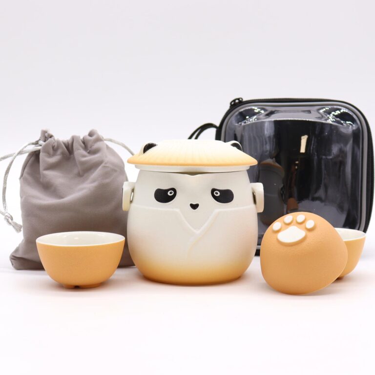 Panda-Teapot-Set-Three-Cups-Orange