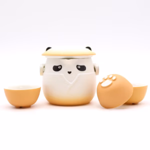 Panda Tekanne Sett Og Tre Kopper - Oransje