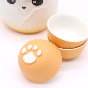 Panda Teapot Set & Three Cups - Orange
