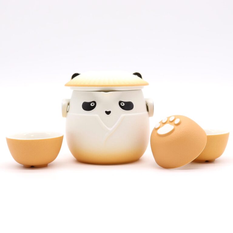 Panda-Teapot-Set-Three-Cups-Orange