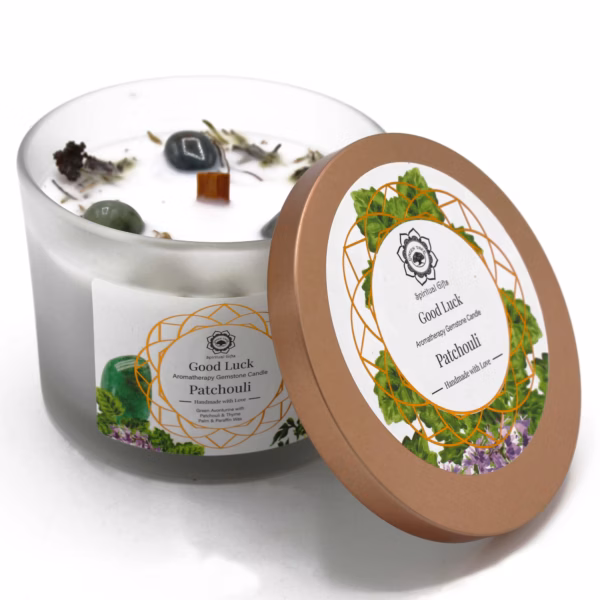 Patchouli Og Grønn Aventurin Edelsteinslys - Good Luck - Bilde 2