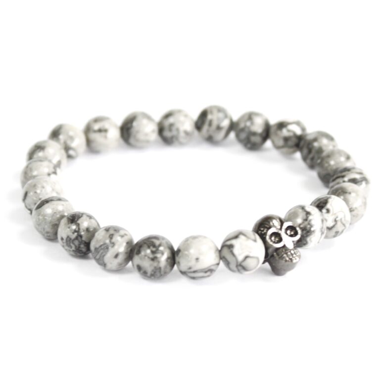 Pewter-Skull-Grey-Agate-Gemstone-Bracelet