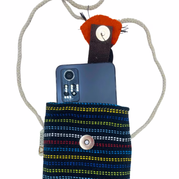 Sac Support Téléphone Noir et Multi - Décor Renard – Image 2