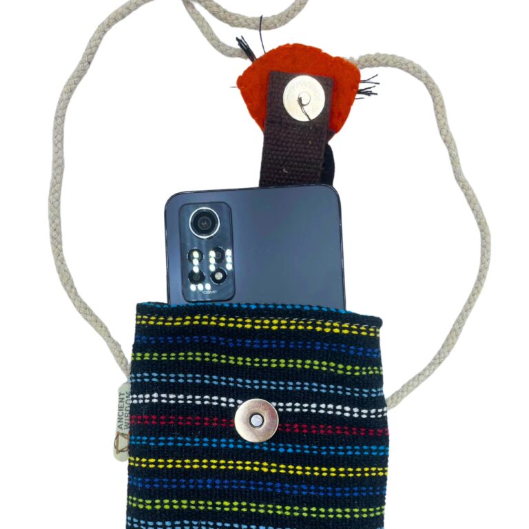 Phone-Holder-Bag-Black-and-Multi-fox-decor