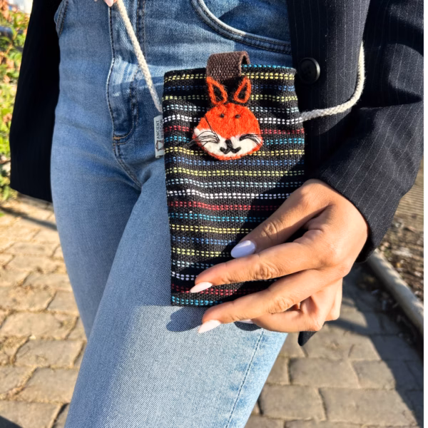 Sac Support Téléphone Noir et Multi - Décor Renard – Image 3