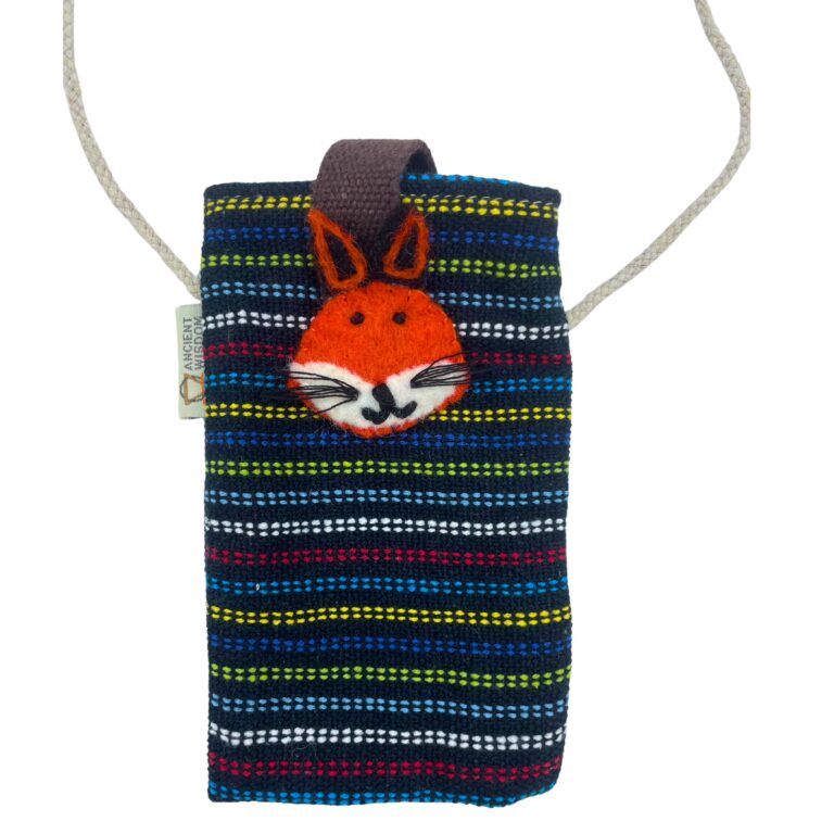 Phone-Holder-Bag-Black-and-Multi-fox-decor