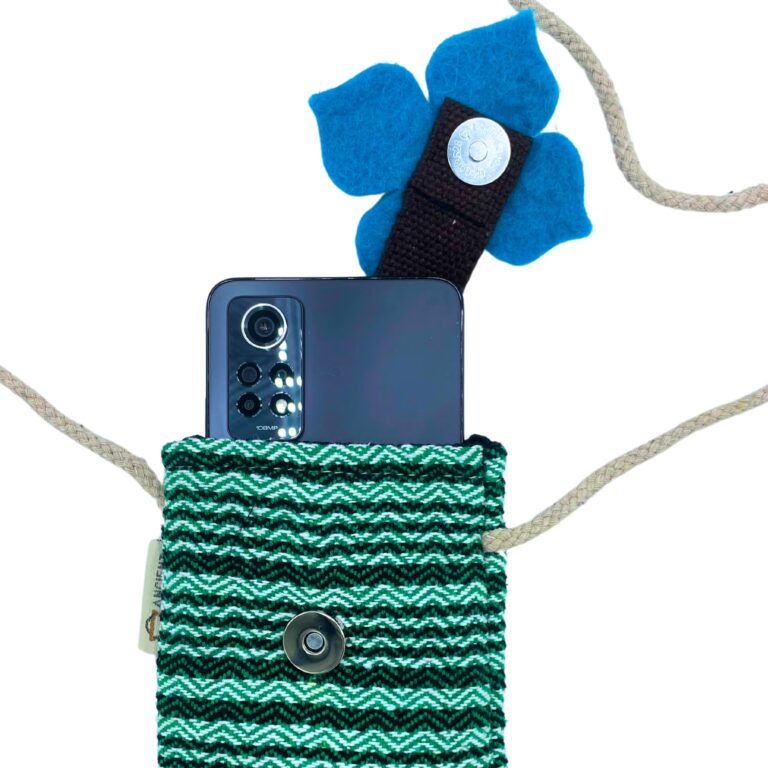 Phone-Holder-Bag-Stripes-Green-flower-decor