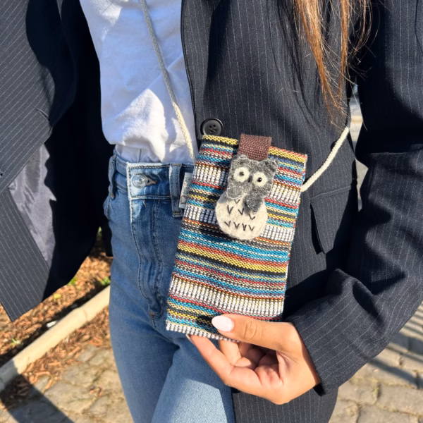 Sac Support Téléphone Rayures Multi et Blanc - Décor Chouette – Image 3