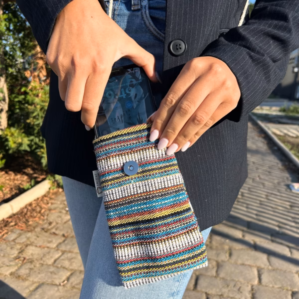 Sac Support Téléphone Rayures Multi et Blanc - Décor Chouette – Image 4