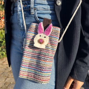 Sac Support Téléphone Rayures Rose - Décor Lapin