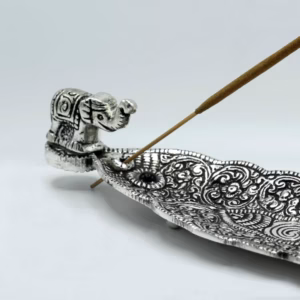 Lang Røkelsesholder med Elefant I Polert Aluminium, 20cm