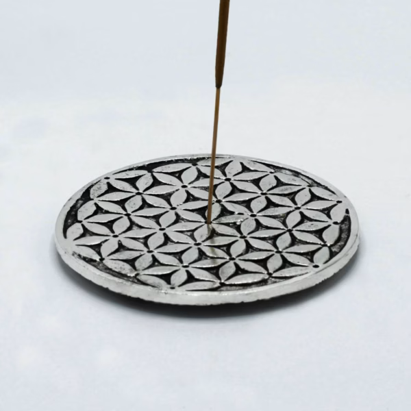 Porta Incienso Flor De La Vida De Aluminio Pulido 11Cm - Imagen 2