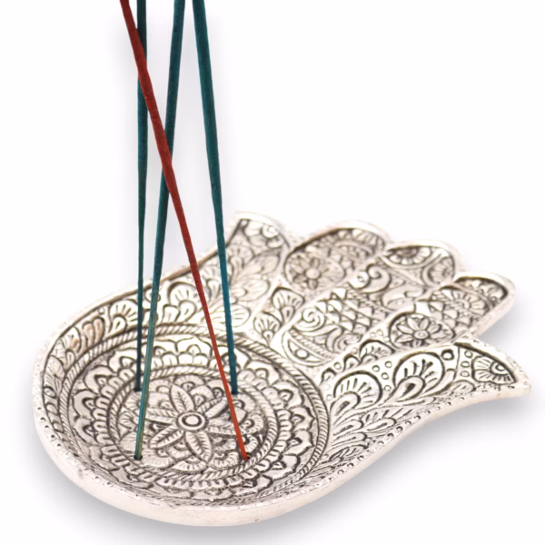 Gepolijst Aluminium Grote Hamsa Wierookhouder 18X13Cm - Afbeelding 4