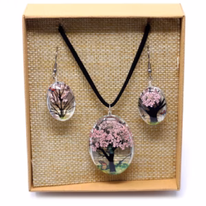 Bijoux Fleurs Pressées - Arbre de la Vie Set - Rose