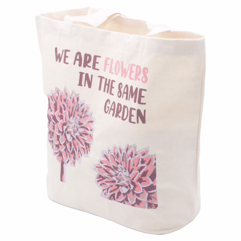 Printed-Cotton-Bag-We-are-Flowers-Olive-Pink-and-Natural