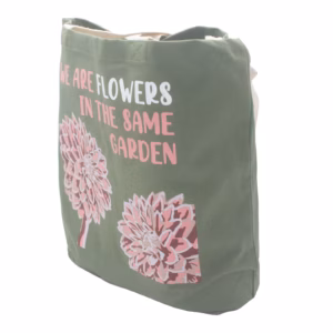 Trykt Bomuldstaske - We Are Flowers - Oliven