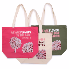 Bomullspose med Trykk - We Are Flowers - Olive, Pink And Natural