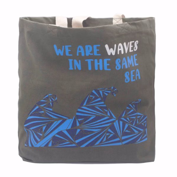 Bomullsveske med Trykk - We Are Waves - Grå - Bilde 3