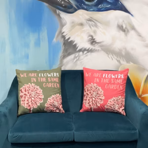 Printed Cotton Cushion Cover - We Are Flowers - Pink