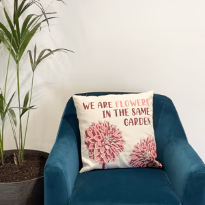 Printed Cotton Cushion Cover - We Are Flowers - Pink