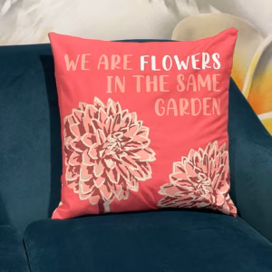 Printed Cotton Cushion Cover - We Are Flowers - Pink