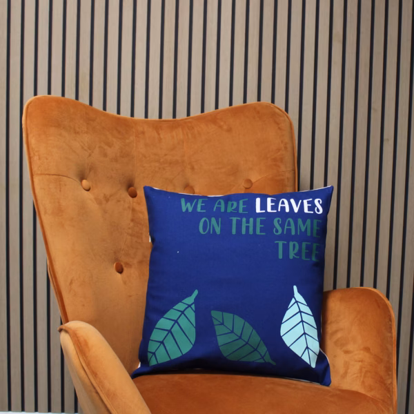 Printed Cotton Cushion Cover - We are Leaves - Blue – Bild 2
