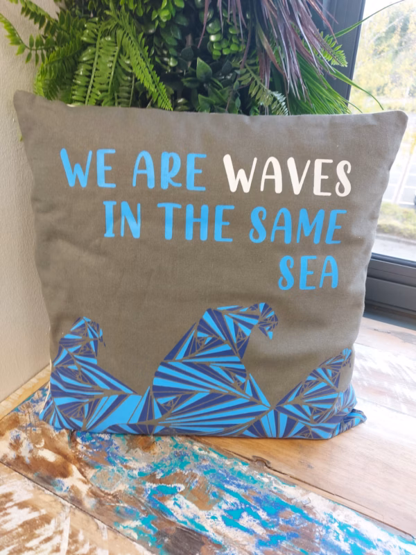Printed Cotton Cushion Cover - We are Waves - Natural – Bild 4