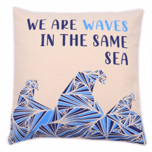 Printed Cotton Cushion Cover - We are Waves - Natural