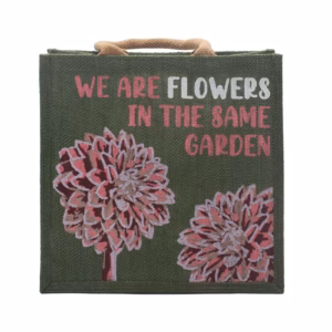Bedrukte Jute Tas - We Are Flowers - Olijf