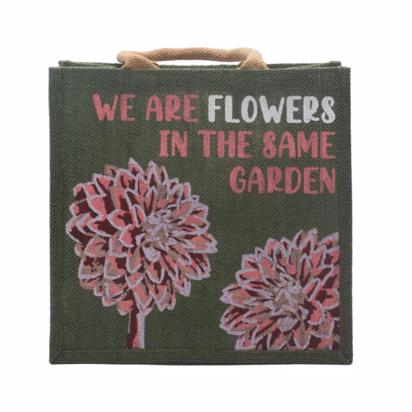 Jutepose med Trykk - We Are Flowers - Oliven - Bilde 2