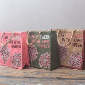 Bedrukte Jute Tas - We Are Flowers - Olijf