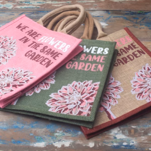 Bedrukte Jute Tas - We Are Flowers - Olijf
