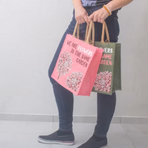 Bedrukte Jute Tas - We Are Flowers - Olijf