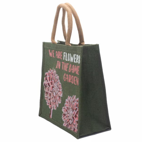 Jutepose med Trykk - We Are Flowers - Oliven - Bilde 3