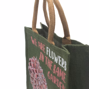 Bedrukte Jute Tas - We Are Flowers - Olijf