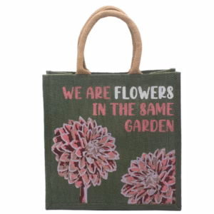 Jutepose med Trykk - We Are Flowers - Oliven