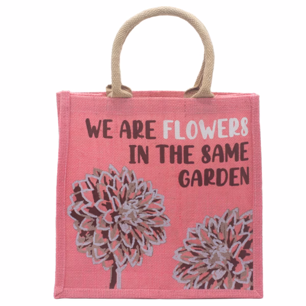 Jutepose med Trykk - We Are Flowers - Oliven - Bilde 5