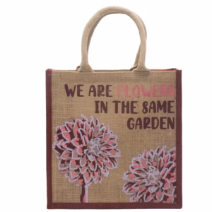 Bedrukte Jute Tas - We Are Flowers - Olijf
