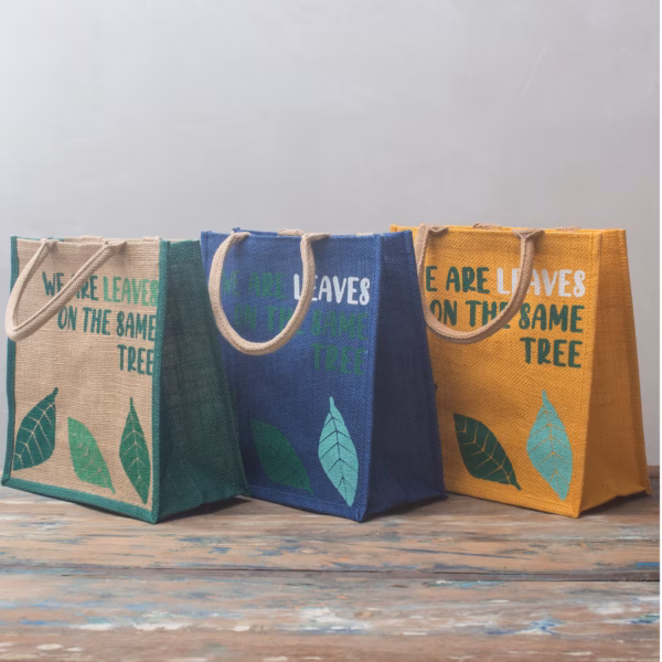 Printed Jute Bag - We Are Leaves - Blue - Imagen 13