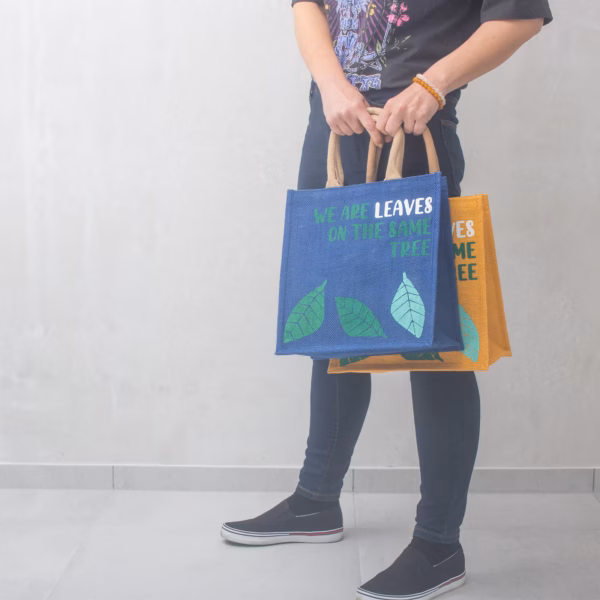 Printed Jute Bag - We Are Leaves - Blue - Imagen 15