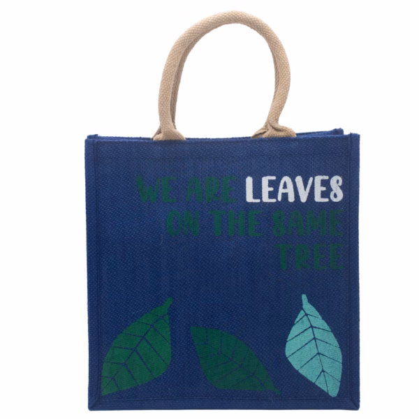 Printed Jute Bag - We Are Leaves - Blue