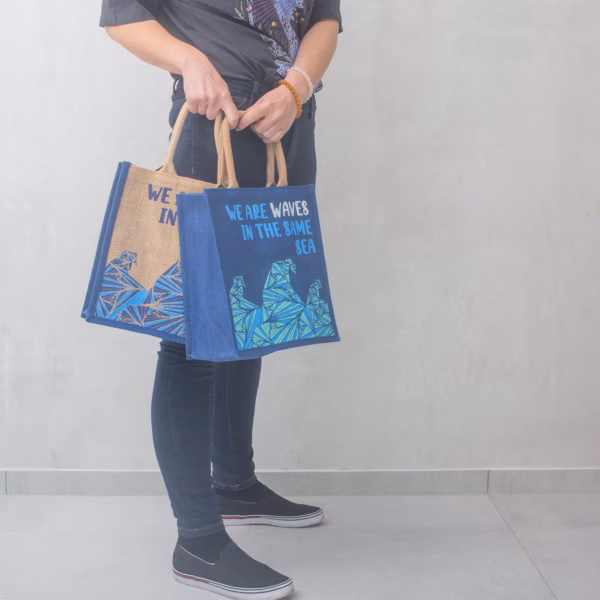 Printed Jute Bag - We Are Waves - Blue - Imagen 15