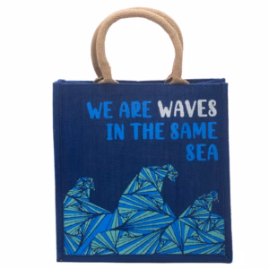 Jutepose med Trykk - We Are Waves - Blå