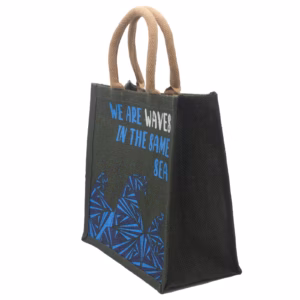 Bedrukte Jute Tas - We Are Waves - Grijs