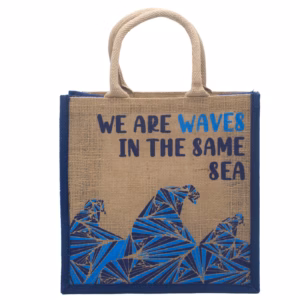 Bedrukte Jute Tas - We Are Waves - Grijs