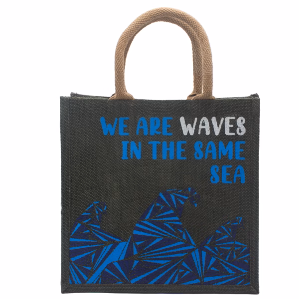Bedrukte Jute Tas - We Are Waves - Grijs