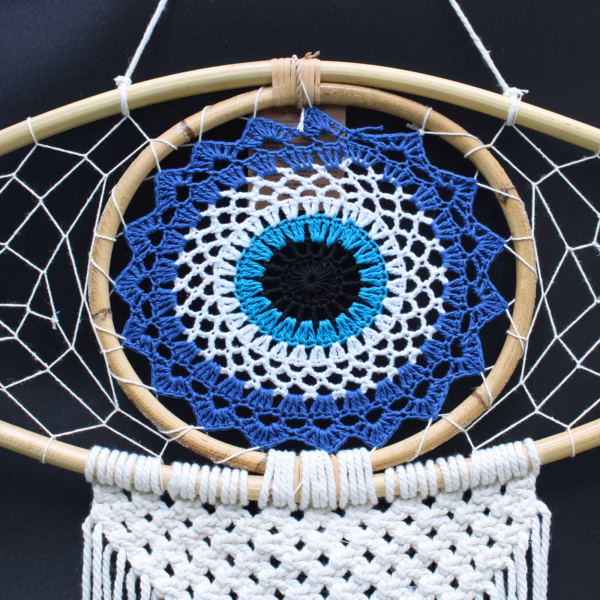 Beskyttelse Drømmefanger - Makrame Evil Eye Blå/Hvit/Sort Stor - Bilde 2