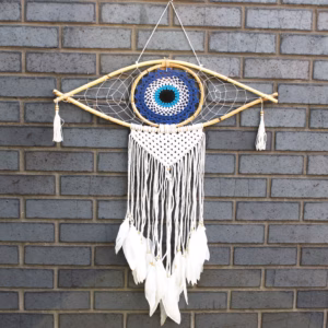 Beskyttelse Drømmefanger - Makrame Evil Eye Blå/Hvit/Sort Stor