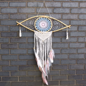 Beskyttelse Drømmefanger - Makrame Eye Blå/ Whie/Pink Stor